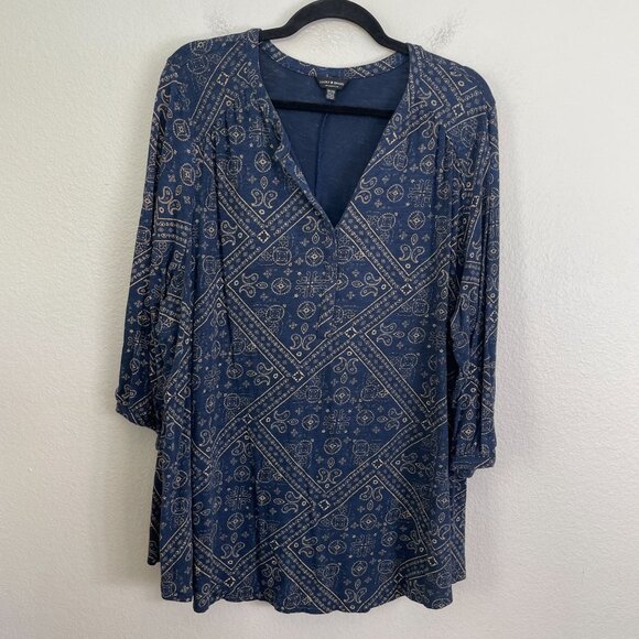 Lucky Brand Womens Plus 3X Tunic Top 3/4 Sleeve V Neck Shirt Boho - Picture 8 of 11